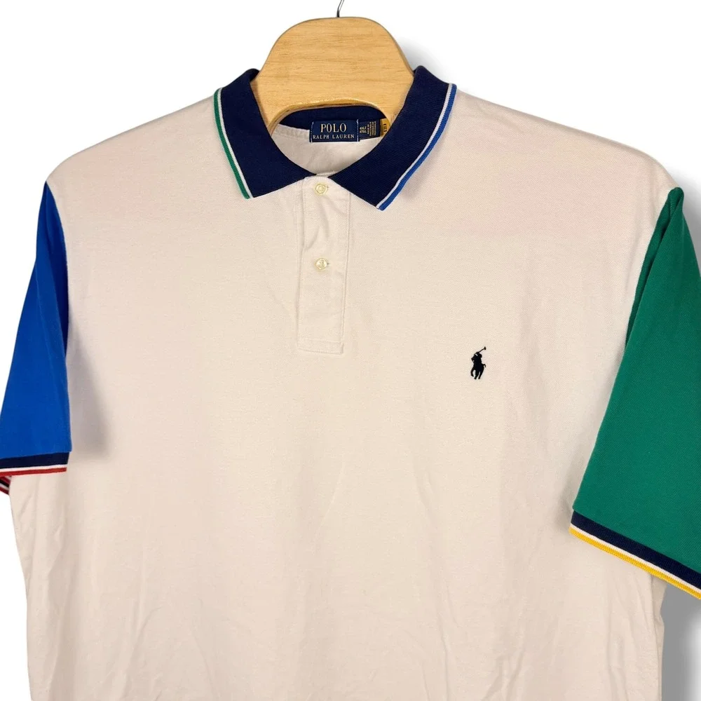 Polo Ralph Lauren Polo Men 4XLT White Colorblock Cotton Preppy Sporty Big & Tall
